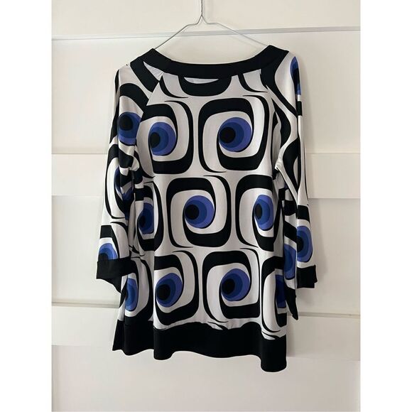 Vintage 90s Cato Black and white with blue geometric pattern blouse - Picture 2 of 2
